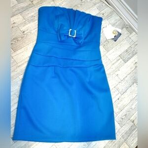 Jessica McClintock For Gunne Sax Y2K Blue Satin Strapless Dress Size 5 NWT